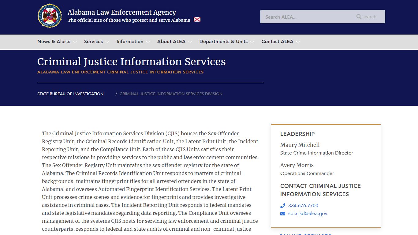 Criminal Justice Information Services - Alabama Law Enforcement Agency